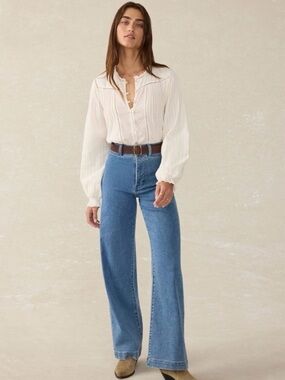Faherty Ivory Pintuck Popover Blouse